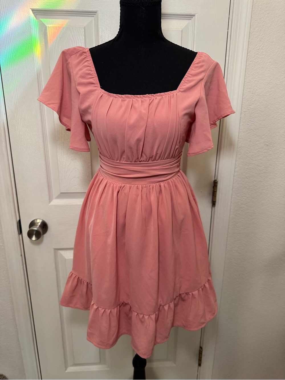 Women's Square Neck Flutter Sleeve Dress - Dusty Rose